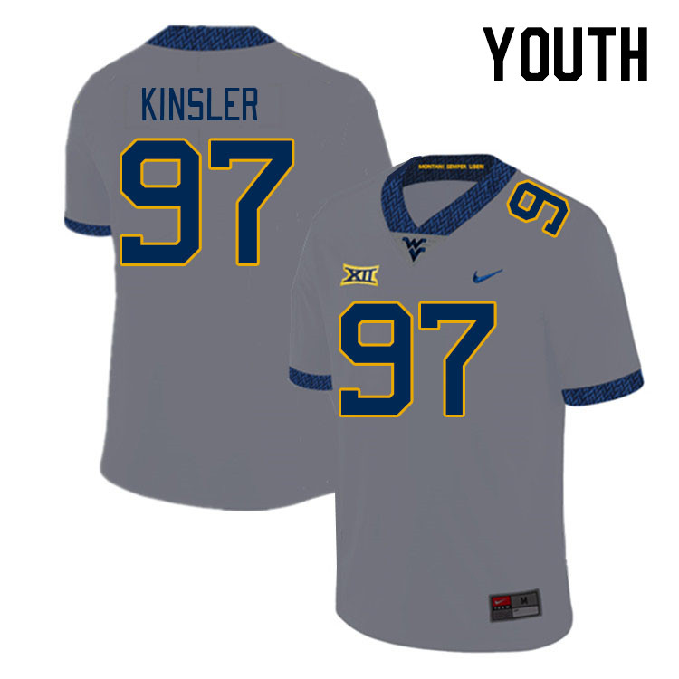Youth #97 Elijah Kinsler West Virginia Mountaineers College Football Jerseys Stitched Sale-Grey